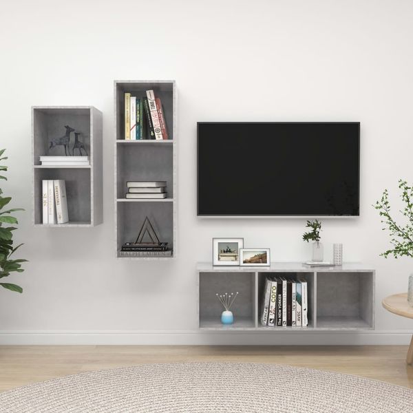 vidaXL 3-tlg. TV-Schrank-Set Betongrau Spanplatte [3079632]