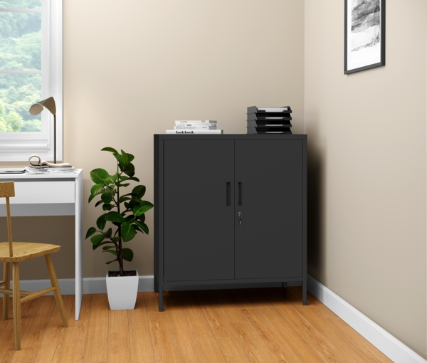 STEELSØN 'Regulus' Aktenschrank mit 1 Ablage, Metall, schwarz, 100 x 40 x 90 cm, abschließbar, mit Füßen Bild 2