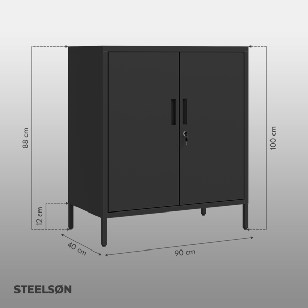 STEELSØN 'Regulus' Aktenschrank mit 1 Ablage, Metall, schwarz, 100 x 40 x 90 cm, abschließbar, mit Füßen Bild 3