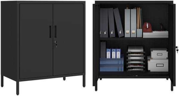 STEELSØN 'Regulus' Aktenschrank mit 1 Ablage, Metall, schwarz, 100 x 40 x 90 cm, abschließbar, mit Füßen