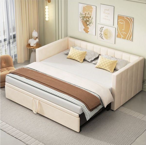 Flieks Daybett, Tagesbett Schlafsofa mit Unterbett 90x200cm/180x200cm Samt