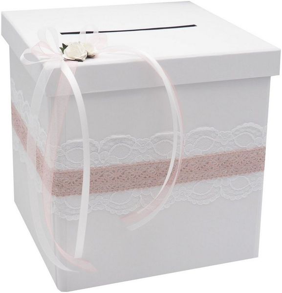 ZauberDeko Geschenkbox Briefbox Vintage Hochzeit Rosa Weiß Spitze Geldgeschenke MARINA