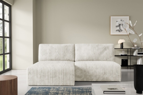 Ecksofa mit Schlaffunktion NATALIA XS in Stoff Tilia Creme Ottomane Links