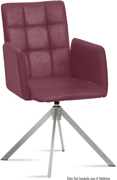 Armlehnstuhl drehbar (6er-Set) Drusie 52x91x60 Edelstahl/Marsala