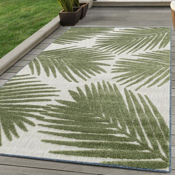SIMPEX24 Outdoorteppich Palmen Design, Läufer, Höhe: 10 mm, Outdoor Teppich Grün 3D Palmen Design für Küchen Balkon Terrasse