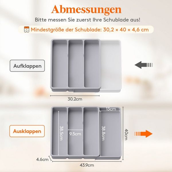 Lifewit Küchenregal Besteckkasten für Schubladen, Küchenutensilienhalter erweiterbar