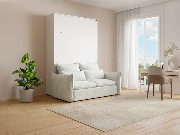 Vente-unique - BEGANIO Bett Holz, Platte BeigeWeiß - B 141 cm239,2 cm x H 225 cm x L 188 cm
