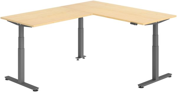bümö Eckschreibtisch elektrisch höhenverstellbar L-Form: 180 x 220 cm in Ahorn, Gestell graphit - Stehschreibtisch mit Memory-Steuerung, elektrischer XXL Schreibtisch für die Ecke, XDSMW-1914-3-G