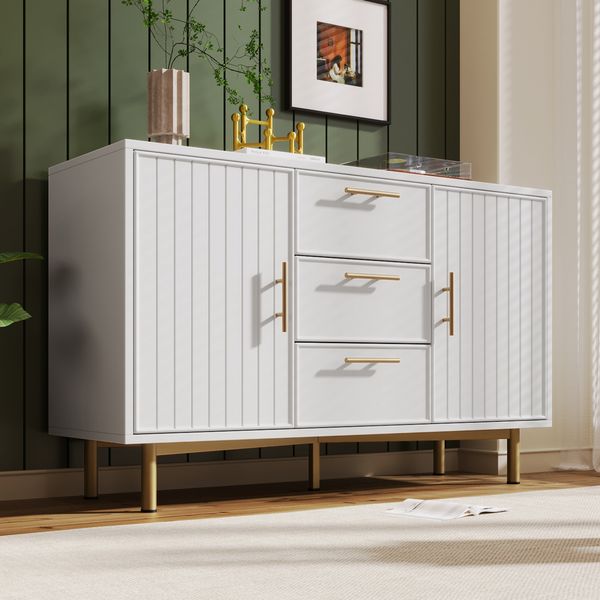 Bettkommode H75xB120xT40 cm mit Stauraum und Metallfuß – modernes, geripptes Design in Weiß