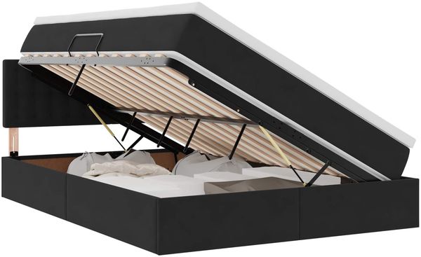 vidaXL Bett mit Stauraum und LED mit LED Schwarz 140 x 200 cm Samt 3371519 Bild 2