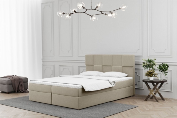 Boxspringbett Schlafzimmerbett JOLIE 120x200cm in Stoff Matt Velvet Beige