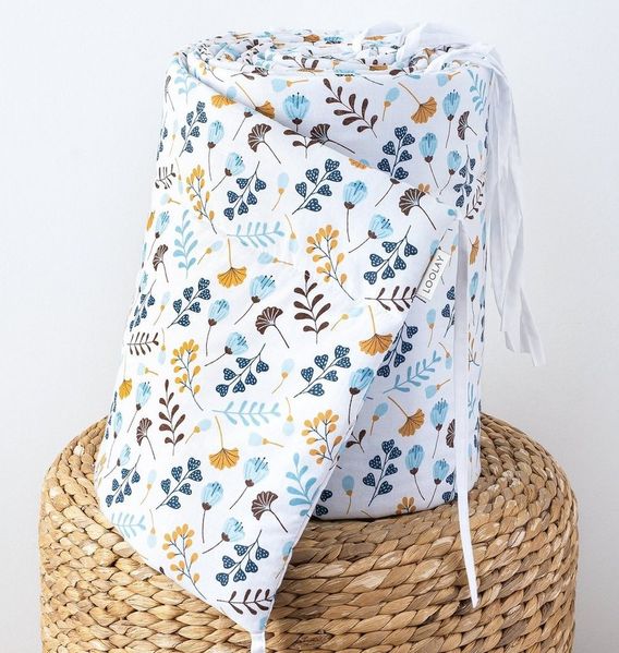 Loolay Bettnestchen PREMIERE! Blumenwiese BLAU Bettumrandung 420, 360, 210, 180 x30cm, (Babynestchen Bettsprossen Kopfschutz Babyausstattung Türkis Blumen BABYNEST, 100% Baumwolle Babybett Bettschutzgitter Umrandung), LOOLAY® - 100% Europäische Stoffe ...