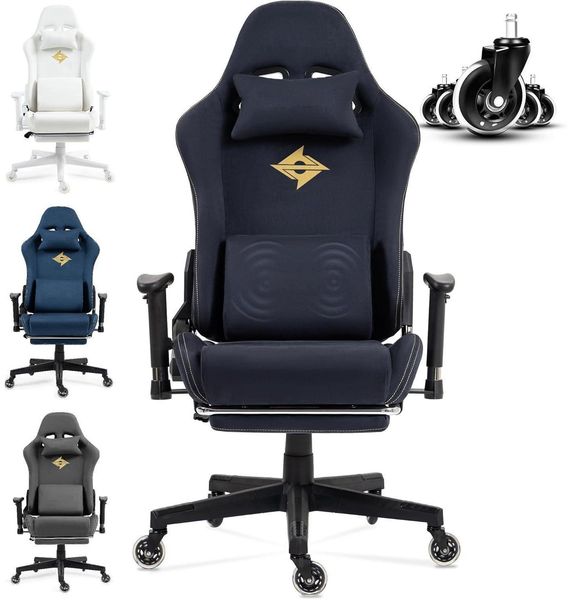 Dowinx Gaming Stuhl Bürostuhl mit Massage und Wildleder-Stoff Blau-Schwarz