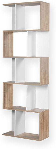 Casâme Bücherregal mit mehreren Fächern H180 cm - Dekor Holz und Weiß - Helles Holz