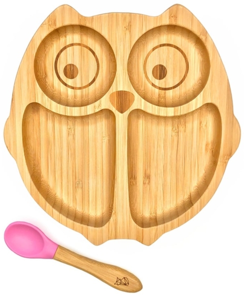 Kleinfuchs Kinderteller Bambus Eule rosa