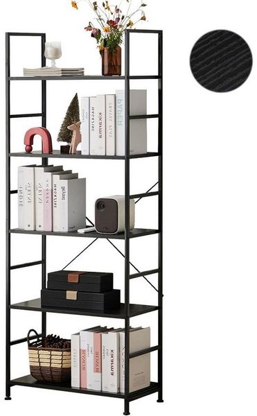SURFOU Bücherregal Standregal Bookshelf Regal Stehend mit 5 Ebenen, Metallrahmen Freistehendes Regal Wohnzimmer Schlafzimmer Arbeitszimmer