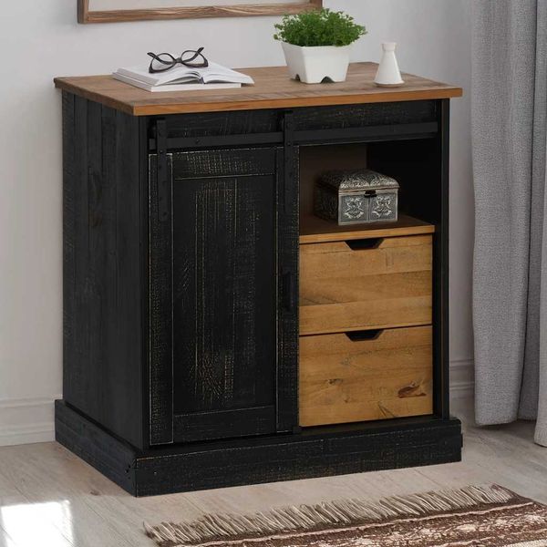 vidaXL Sideboard HALDEN mit Schiebetür Schwarz 80x40x80 cm Massivholz 4018420