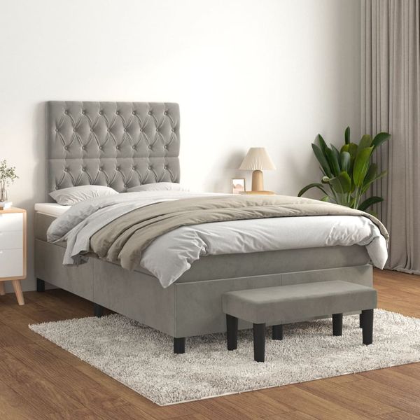 vidaXL Boxspringbett mit Matratze Hellgrau 120x200 cm Samt, Härtegrad: H2 [3138013]