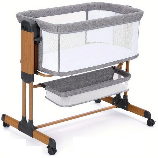 OUNUO Beistellbett 3 in 1 Babybett Babywiege für Neugeborene, Schaukelbettchen mit Rädern