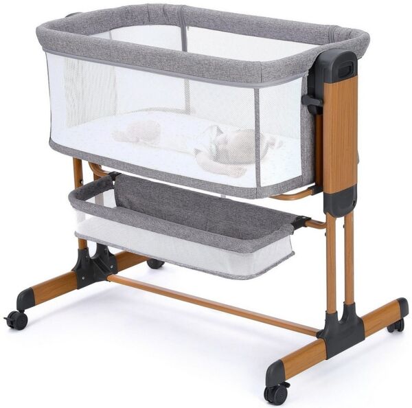 YOLEO Beistellbett 3 in 1 Babybett Babywiege für Neugeborene, Schaukelbettchen mit Rädern