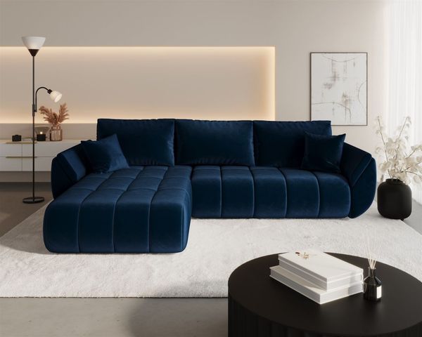 Ecksofa Schlafsofa MISATO Stoff Monolith Dunkelblau Ottomane Links