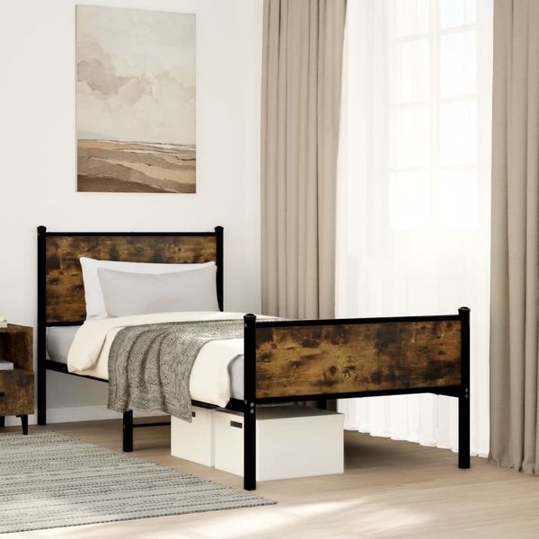 vidaXL Metallbett ohne Matratze Räuchereiche 90x200 cm 4007843