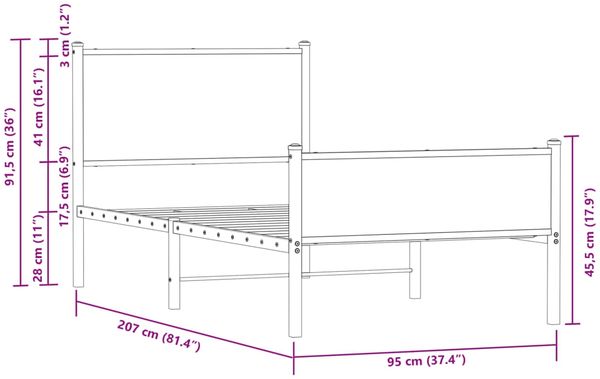 vidaXL Metallbett ohne Matratze Räuchereiche 90x200 cm 4007843 Bild 10