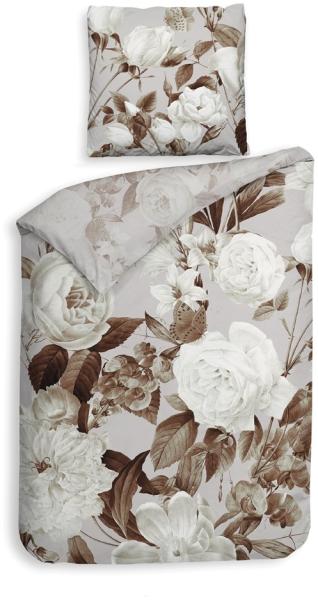 Heckett & Lane Satin Bettwäsche 155x220 Danna beige braun Blüten Rosen Lilien