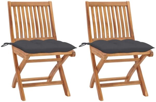 vidaXL Gartenstühle 2 Stk. mit Anthrazit Kissen Massivholz Teak 3062448