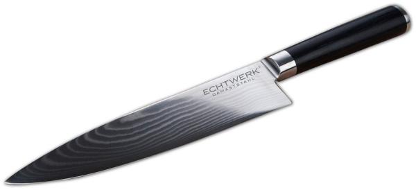 ECHTWERK Damastmesser Küchenmesser Kochmesser, gebogene scharfe Klinge für präzise Schnitte von Fleisch, Fisch und Gemüse, ergonomischer-Griff aus Pakka-Holz, Klingenlänge ca. 18 cm, Aufbewahrungsbox