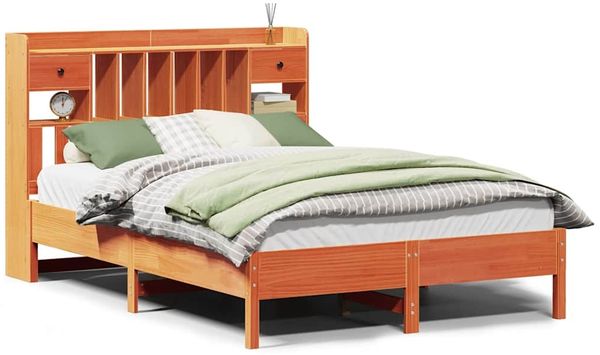 Doppelbett, Betten für Erwachsene, Massivholzbett mit Regal ohne Matratze Wachsbraun 160x200 cm de1979