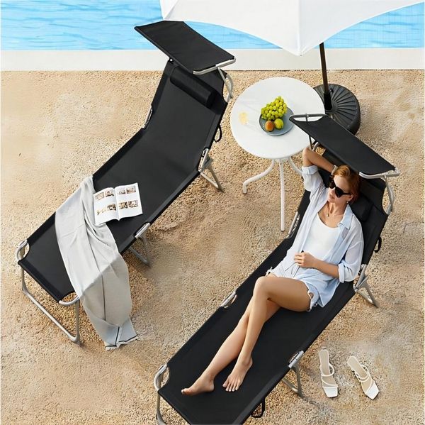 SONGMICS Gartenliege, 2 St, klappbarer Liegestuhl,193x53x29cm,mit Kopfstütze