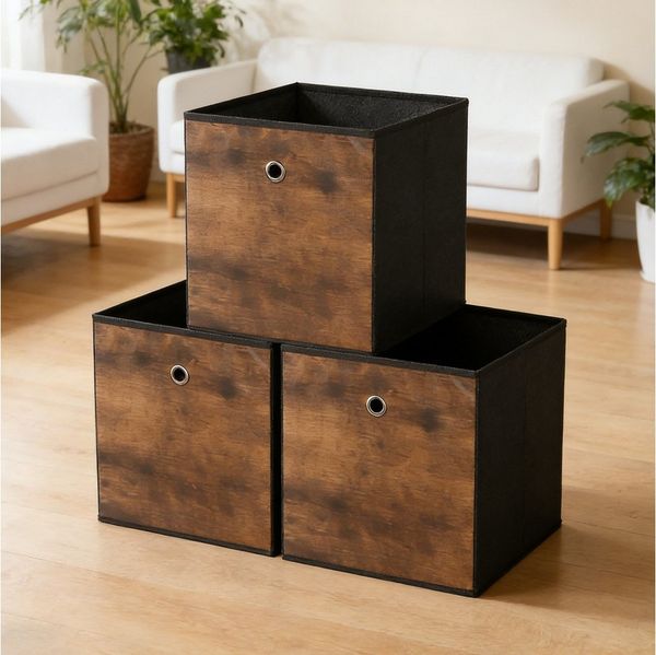 BlingBin Aufbewahrungsbox Langlebige Aufbewahrung Würfel Bin Organizer für Kleidung (3 Stück, 3 St, 30*30*30 cm), aus Stoff, Holzoptik, Griffloch, Faltbare Regalboxen