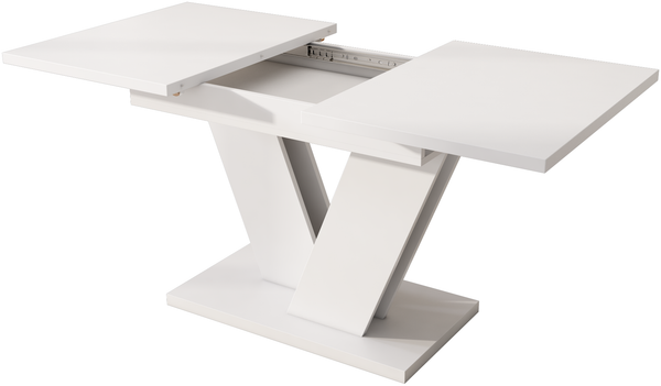 Esstisch 120/160x80 cm ausziehbar – rechteckiger Tisch aus MDF in Weiß mit V-förmigen Metallbeinen Bild 8