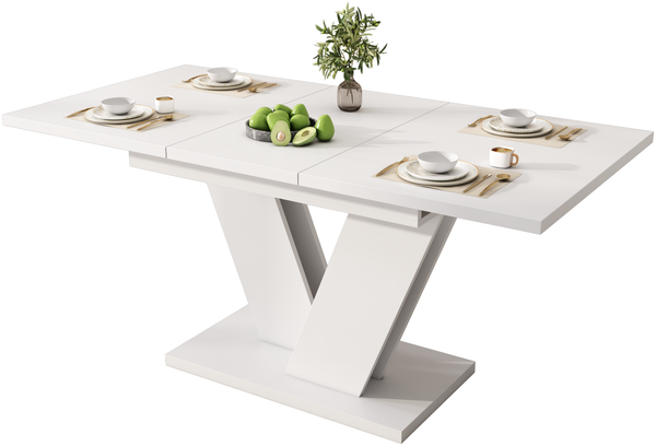 Esstisch 120/160x80 cm ausziehbar – rechteckiger Tisch aus MDF in Weiß mit V-förmigen Metallbeinen Bild 7