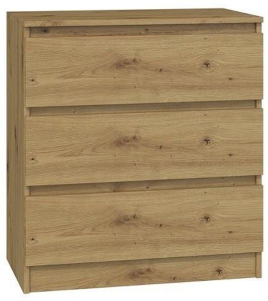 ibonto NACHTKOMMODE HANDWERKLICHE EICHE mit 3 Schubladen (H 75 x T 40 x B 70 cm)