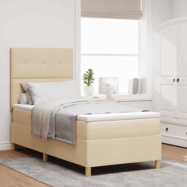 vidaXL LED Boxspringbett mit Matratze Creme 90 x 190 cm Stoff 3343066