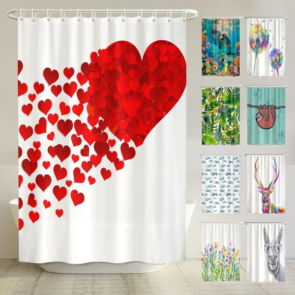 arteneur® - Herz - Anti-Schimmel Duschvorhang 180x200 - Recycelt mit Öko-Tex Standard 100 - Beschwerter Saum, Blickdicht, Wasserdicht, Waschbar, 12 Ringe & E-Book mit Reinigungs-Tipps