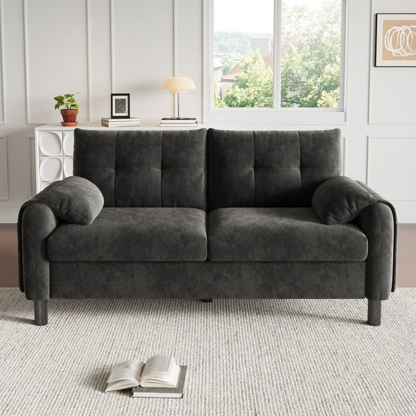 i@home 2-Sitzer Polstersofa, bequemes Sofa aus Chenille Stoff mit dicken Kissen,Beige/Grau