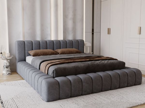 GRAINGOLD Italia Doppelbett 180x200, Polsterbett mit Bettkasten und Lattenrost, Velvet-Stoff, Dunkelgrau