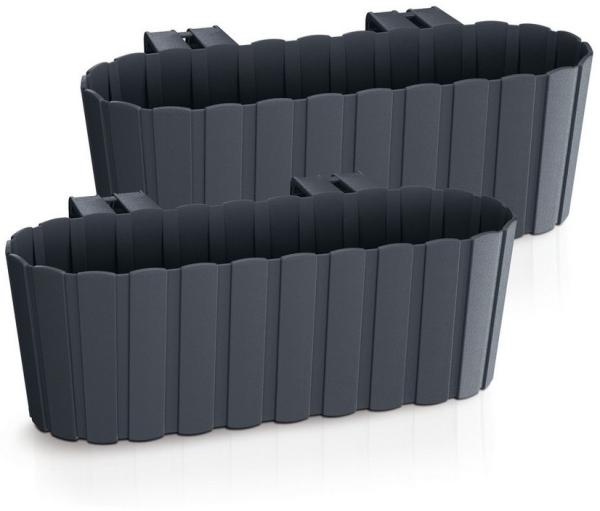 Spetebo Pflanzschale Balkon Blumenkasten mit Halterung 39 x 13 cm (Set, 2 St, Balkon Blumenkästen), Kunststoff Geländer Pflanztopf in anthrazit