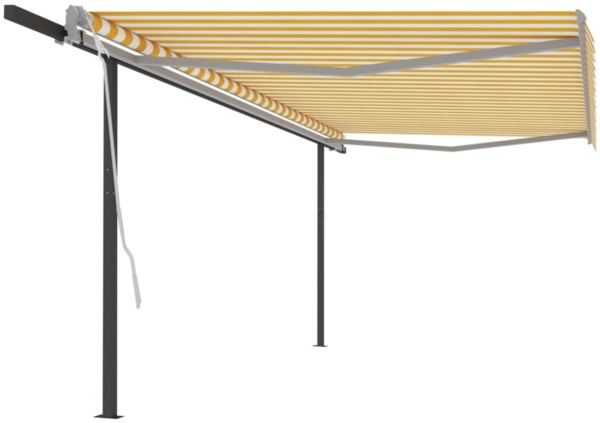 vidaXL Markise Automatisch Einziehbar mit Pfosten 5x3,5 m Gelb Weiß 3070268