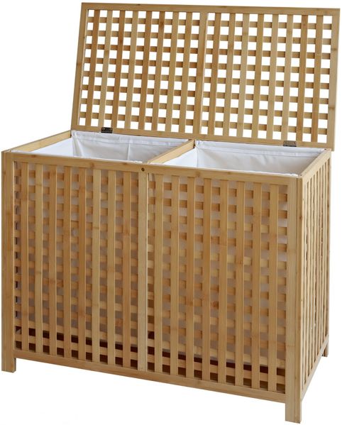Wäschebox HANAU 2 Fächer je 95 Liter - 88x46x68cm, Holz, Natura | Wäschesammler Wäschekorb Wäschesortierer