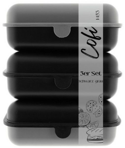 Cofi Brotdosen 3er-Set – Lunchbox / Frühstücksbox – BPA-frei, spülmaschinenfest, stapelbar, 1600 ml Schwarz-Grau