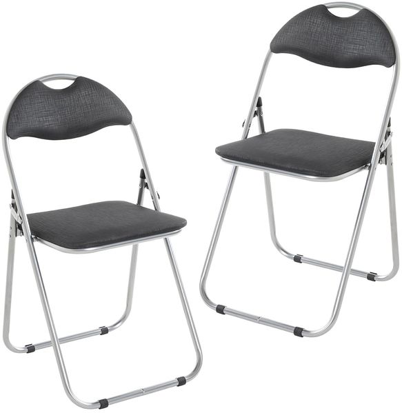 HAKU Klappstuhl gepolstert 2er Set Klappstühle bequem alu, schwarz, Rücken und Sitz gepolstert PVC-Bezug, Stahl - Maße: B 44 x H 80 x T 47 cm, Style: Modern