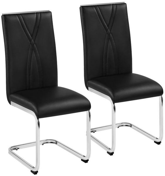 Yaheetech 2er Set Schwingstuhl mit U-förmigem Metalluntergestell, 59 x 40,5 x 98,5 cm, Schwarz