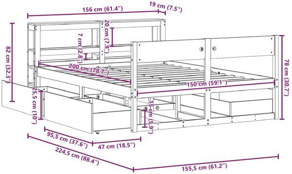 vidaXL Massivholzbett ohne Matratze Wachsbraun 150x200 cm Kiefernholz 3306380 Bild 12