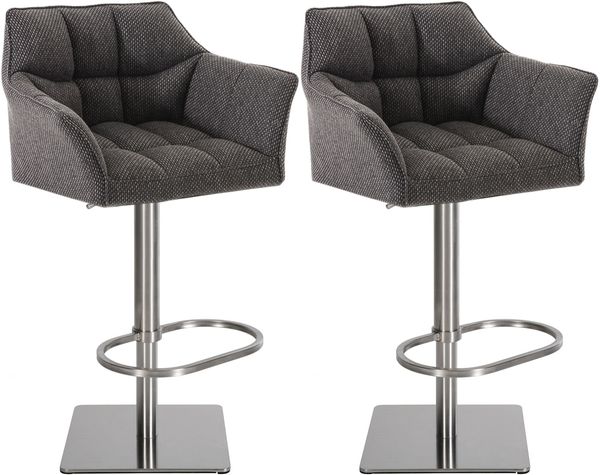 CLP 2er Set Barhocker Damaso Stoffbezug drehbar und höhenverstellbar bis 240 kg,titangrau edelstahl