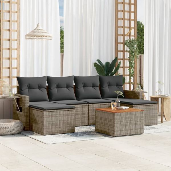 vidaXL 7-tlg. Garten-Sofagarnitur mit Kissen Grau Poly Rattan 3257019