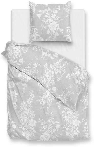 Zohome Cotton Bettwäsche 155x220 Ibisco di Lino Dove Grey Blumen weiß silber